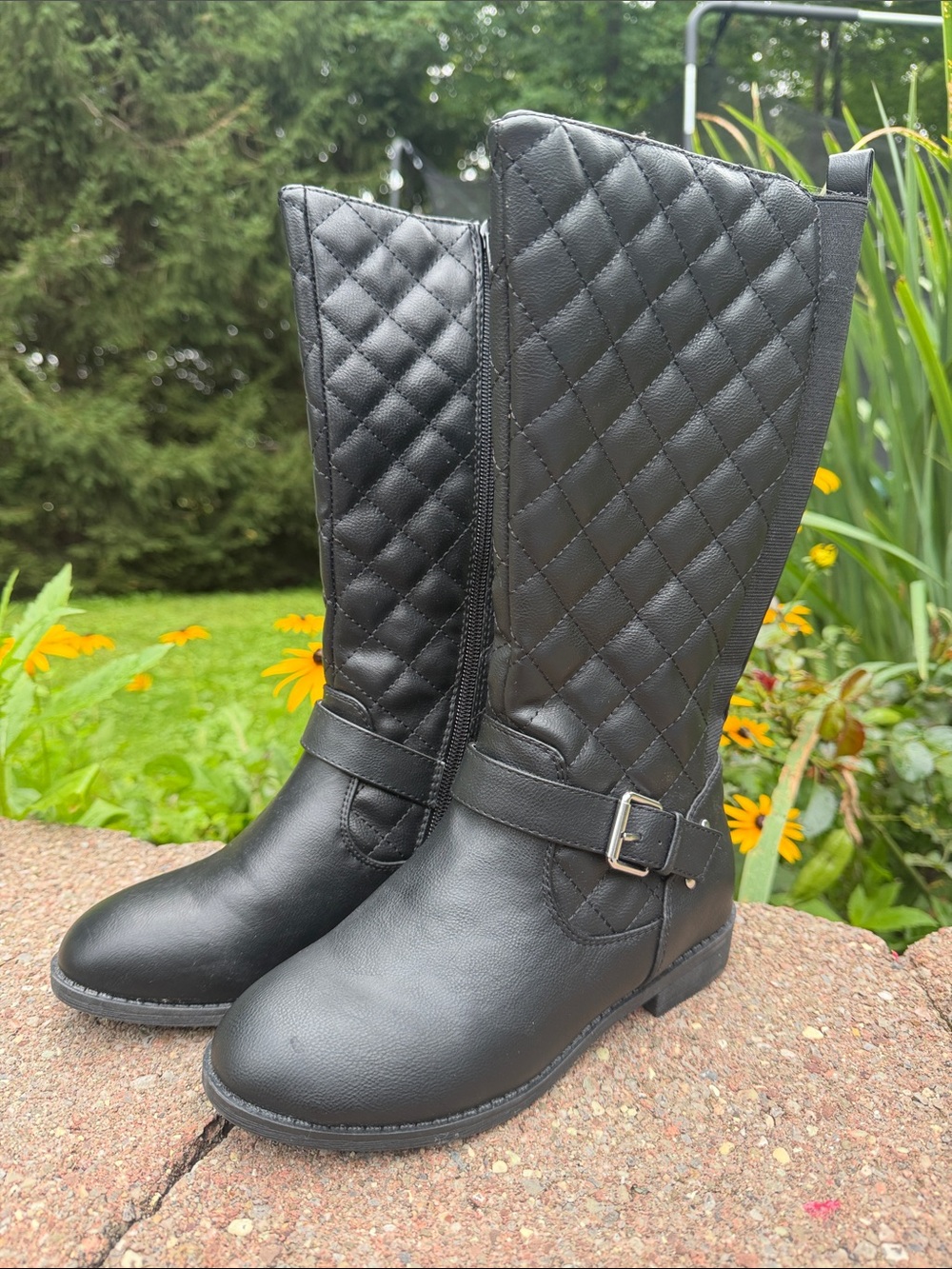 Kohl's Black Quilted Knee-High Riding Boots with Buckle